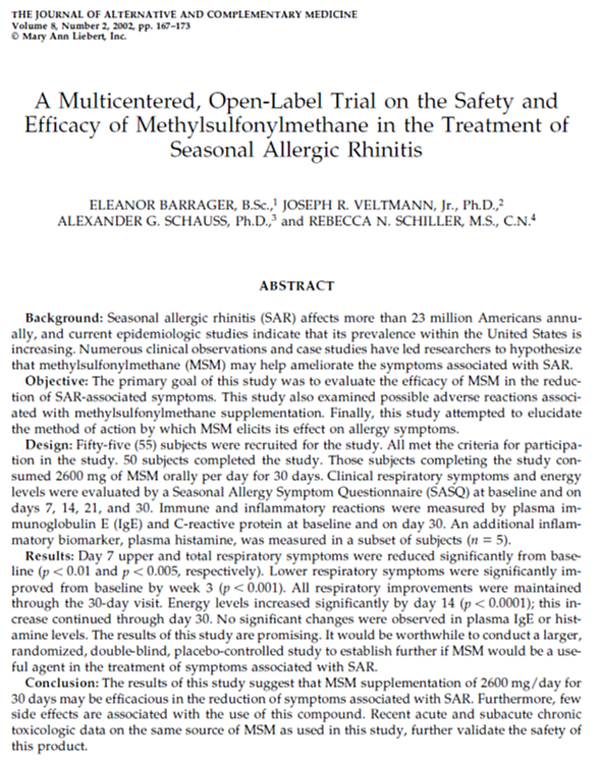 Multicenterd Open-Label Trial of the efficay of Methysulfonylmethane